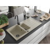 Mexen Andres 1.5-bowl granite sink with drainer 1000 x 500 mm, beige, black siphon - 6515101510-69-B