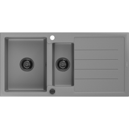 Mexen Andres 1.5-compartment granite sink with a drip tray 1000 x 500 mm, Grey, siphon Black - 6515101510-71-B