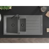 Mexen Andres granite sink 1.5-bowl with drainer 1000 x 500 mm, gray, black siphon - 6515101510-71-B