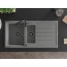 Mexen Andres granite sink 1.5-bowl with drainer 1000 x 500 mm, grey, black siphon - 6515101510-71-B