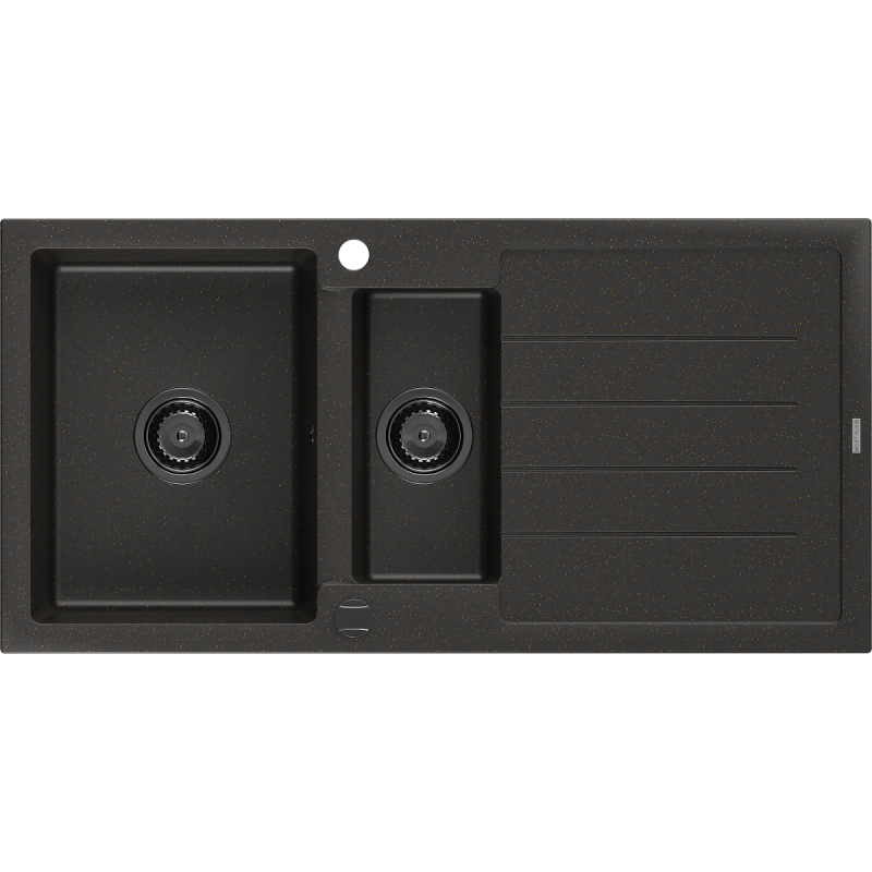 Mexen Andres 1.5-compartment granite sink with a drip tray 1000 x 500 mm Black/Gold metallic, siphon Black - 6515101510-75-B