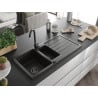 Mexen Andres 1.5-bowl granite sink with drainer 1000 x 500 mm black/gold metallic, black siphon - 6515101510-75-B