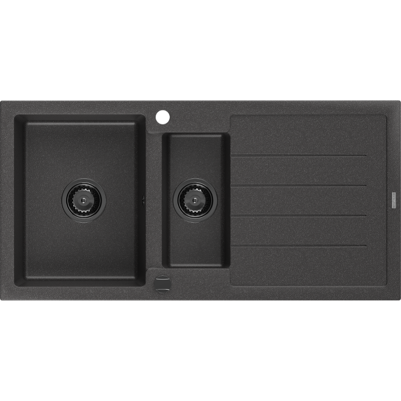 Mexen Andres 1.5-compartment granite sink with a drip tray 1000 x 500 mm spotted black, siphon Black - 6515101510-76-B
