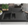 Mexen Andres 1.5-bowl Granite Sink with Drainer 1000 x 500 mm Black Speckled, Black Siphon - 6515101510-76-B
