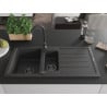 Mexen Andres granite sink 1.5-bowl with drainer 1000 x 500 mm black speckled, black siphon - 6515101510-76-B