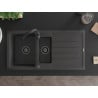 Mexen Andres granite sink 1.5-bowl with drainer 1000 x 500 mm black speckled, black siphon - 6515101510-76-B