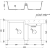 Mexen Tomas 2-compartment granite sink 800 x 500 mm, White, siphon Black - 6516802000-20-B