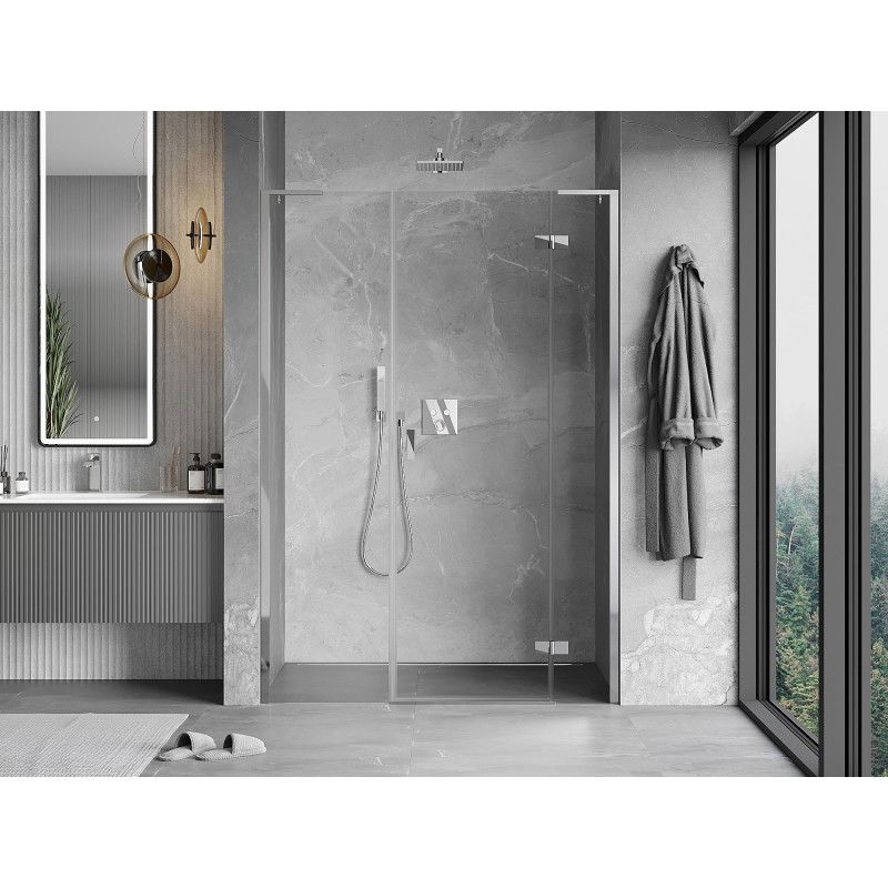 Mexen Mist-H L 140 cm Right Hinged Shower Door, Transparent, Chrome - 8A5L-140-001-01-00-P