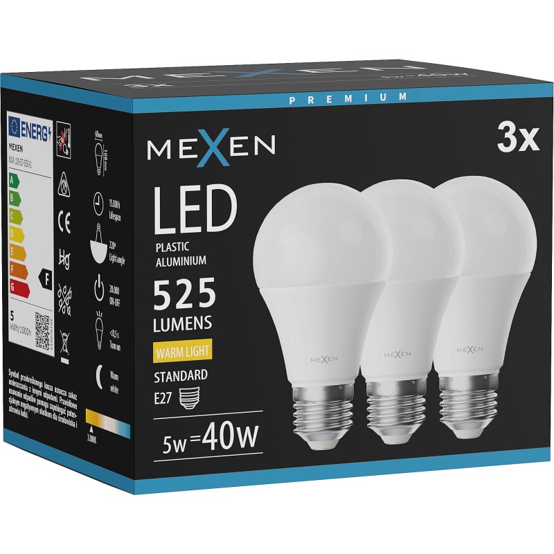 Mexen Nova 3x LED Bulb E27, A60, 5W, Warm - 3000K, 525 lm - L100-E27-0530-01x03
