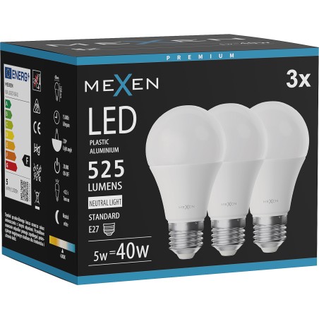 Mexen Nova 3x LED Bulb E27, A60, 5W, Neutral - 4000K, 525 lm - L100-E27-0540-01x03
