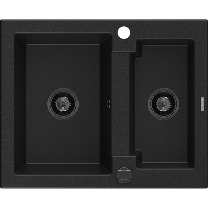 Mexen Carlos 1.5-compartment granite sink 582 x 475 mm, Black, siphon Black - 6518581500-77-B