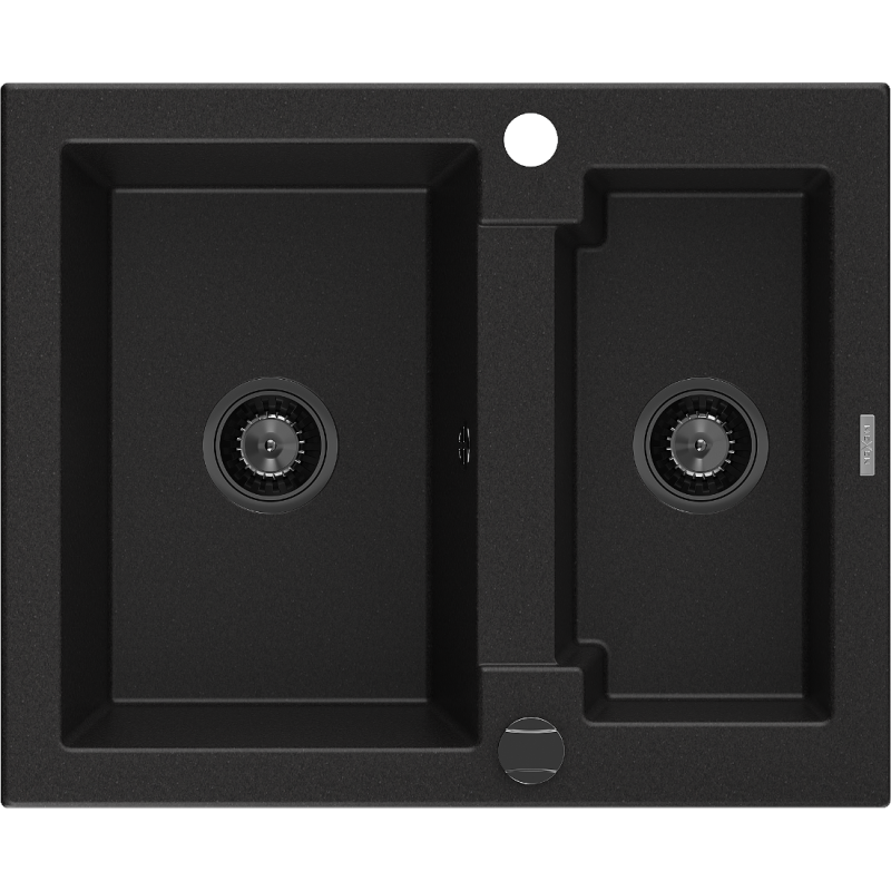 Mexen Carlos granite sink 1.5-bowl 582 x 475 mm, black, black siphon - 6518581500-77-B