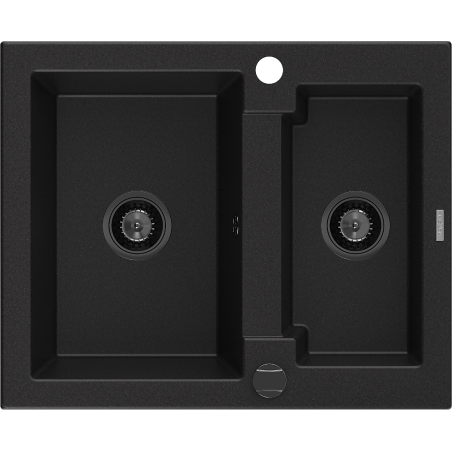 Mexen Carlos granite sink 1.5-bowl 582 x 475 mm, black, black siphon - 6518581500-77-B