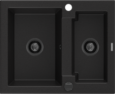 Mexen Carlos granite sink 1.5-bowl 582 x 475 mm, black, black siphon - 6518581500-77-B