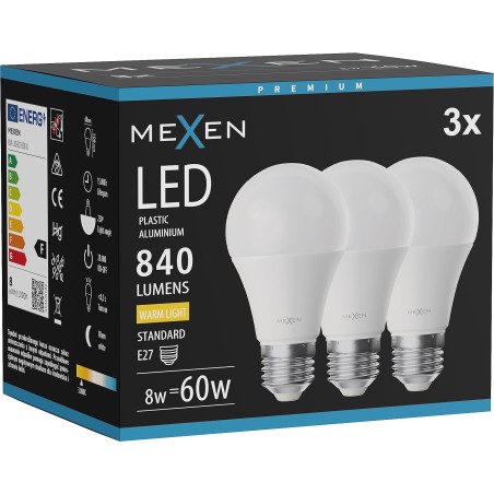 Mexen Nova 3x LED Bulb E27, A60, 8W, Warm - 3000K, 840 lm - L100-E27-0830-01x03