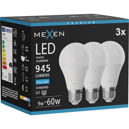 Mexen Nova 3x LED Bulb E27, A60, 9W, Cool - 6500K, 945 lm - L100-E27-0965-01x03
