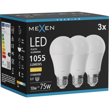 Mexen Nova 3x LED Bulb E27, A60, 10W, Warm - 3000K, 1055 lm - L100-E27-1030-01x03