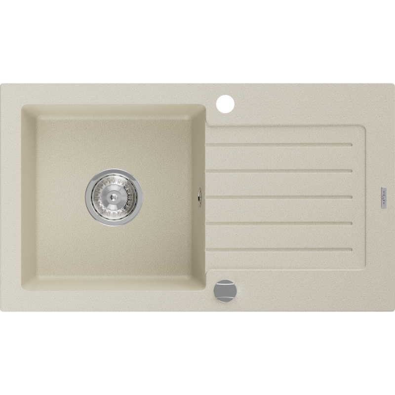 Mexen Pablo 1-bowl granite sink with drainer 752 x 436 mm, beige, chrome siphon - 6510751010-69