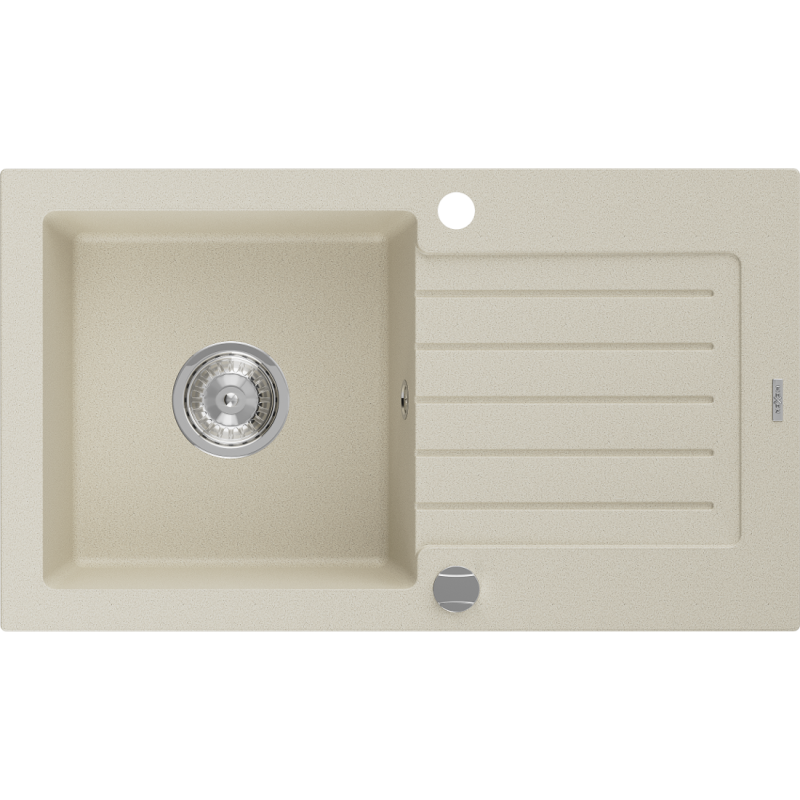 Mexen Pablo granite kitchen sink 1-basin with drainer 752 x 436 mm, beige, chrome siphon - 6510751010-69