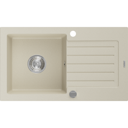 Mexen Pablo 1-bowl granite sink with drainer 752 x 436 mm, beige, chrome siphon - 6510751010-69