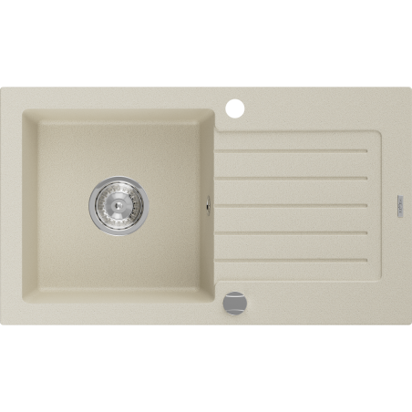 Mexen Pablo granite kitchen sink 1-basin with drainer 752 x 436 mm, beige, chrome siphon - 6510751010-69
