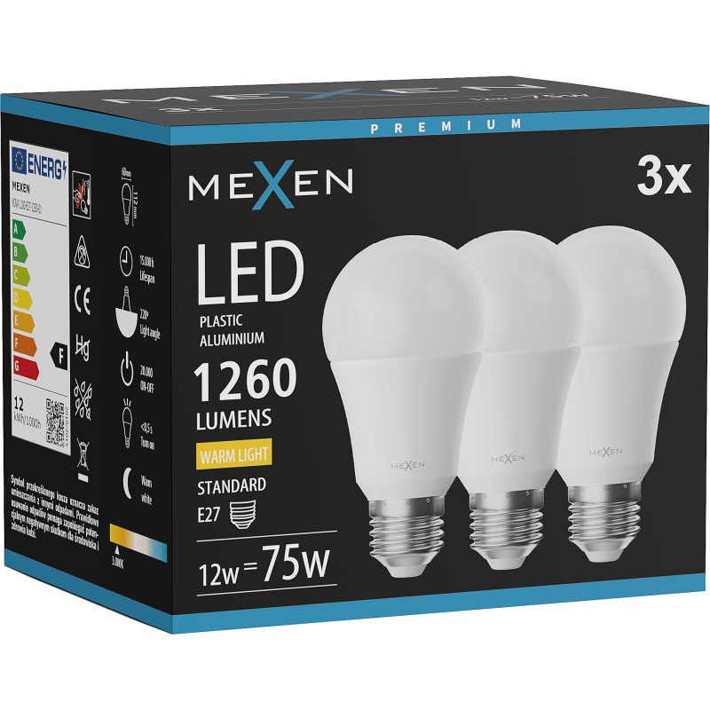 Mexen Nova 3x LED Bulb E27, A60, 12W, Warm - 3000K, 1260 lm - L100-E27-1230-01x03