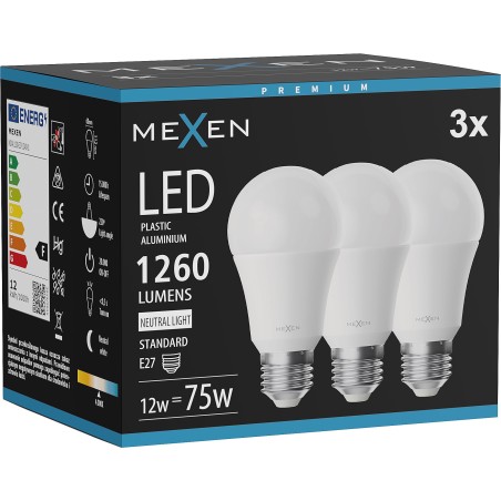 Mexen Nova 3x LED Bulb E27, A60, 12W, Neutral - 4000K, 1260 lm - L100-E27-1240-01x03