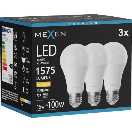 Mexen Nova 3x LED Bulb E27, A60, 15W, Warm - 3000K, 1575 lm - L100-E27-1530-01x03