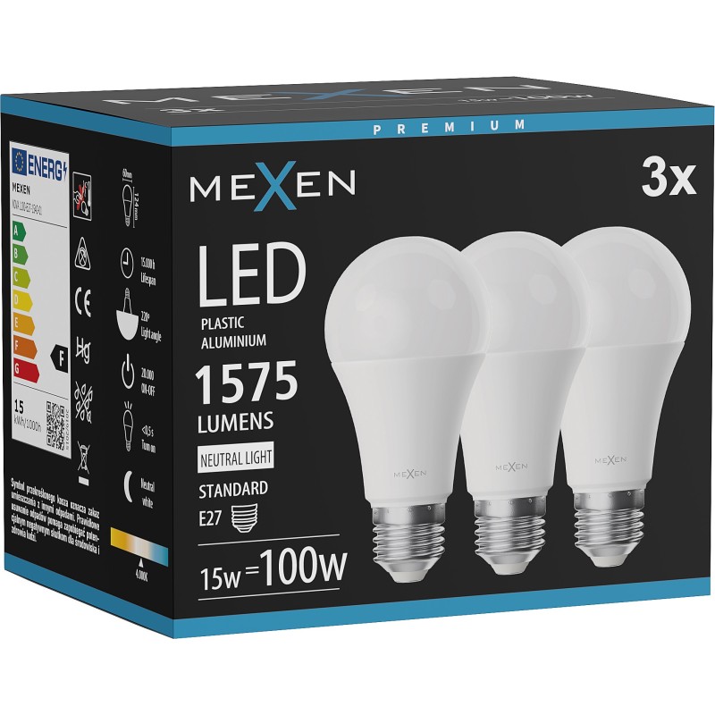 Mexen Nova 3x LED Bulb E27, A60, 15W, Neutral - 4000K, 1575 lm - L100-E27-1540-01x03