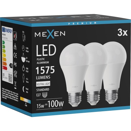 Mexen Nova 3x LED Bulb E27, A60, 15W, Neutral - 4000K, 1575 lm - L100-E27-1540-01x03