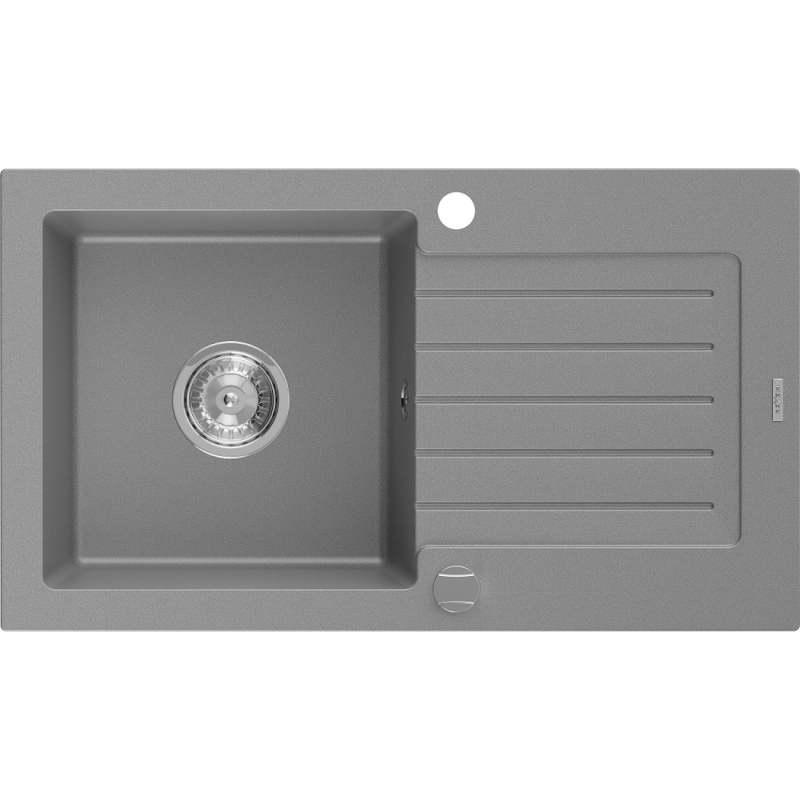 Mexen Pablo single-bowl granite sink with drainer 752 x 436 mm, gray, chrome siphon - 6510751010-71