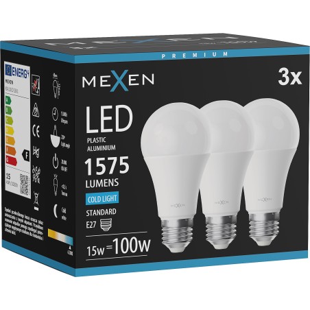 Mexen Nova 3x LED Bulb E27, A60, 15W, Cool - 6500K, 1575 lm - L100-E27-1565-01x03