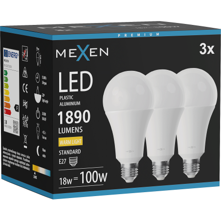 Mexen Nova 3x LED Bulb E27, A70, 18W, Warm - 3000K, 1890 lm - L100-E27-1830-01x03
