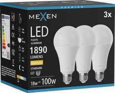 Mexen Nova 3x LED Bulb E27, A70, 18W, Warm - 3000K, 1890 lm - L100-E27-1830-01x03