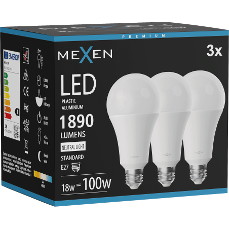 Mexen Nova 3x LED Bulb E27, A70, 18W, Neutral - 4000K, 1890 lm - L100-E27-1840-01x03
