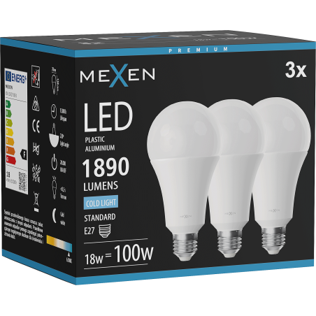 Mexen Nova 3x LED Bulb E27, A70, 18W, Cool - 6500K, 1890 lm - L100-E27-1865-01x03