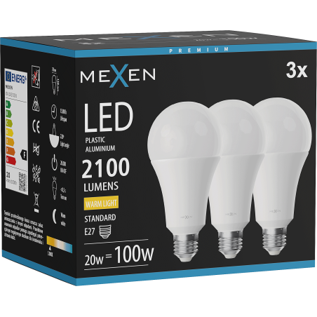 Mexen Nova 3x LED Bulb E27, A70, 20W, Warm - 3000K, 2100 lm - L100-E27-2030-01x03