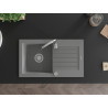 Mexen Pablo single-bowl granite sink with drainer 752 x 436 mm, gray, chrome siphon - 6510751010-71