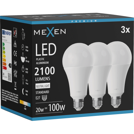 Mexen Nova 3x LED Bulb E27, A70, 20W, Neutral - 4000K, 2100 lm - L100-E27-2040-01x03