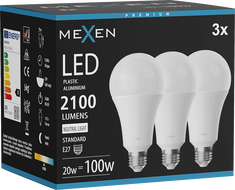 Mexen Nova 3x LED Bulb E27, A70, 20W, Neutral - 4000K, 2100 lm - L100-E27-2040-01x03