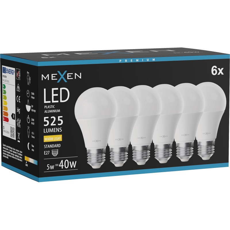Mexen Nova 6x LED Bulb E27, A60, 5W, Warm - 3000K, 525 lm - L100-E27-0530-01x06