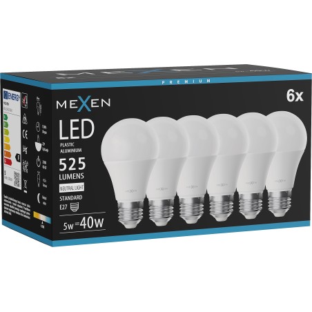 Mexen Nova 6x LED Bulb E27, A60, 5W, Neutral - 4000K, 525 lm - L100-E27-0540-01x06