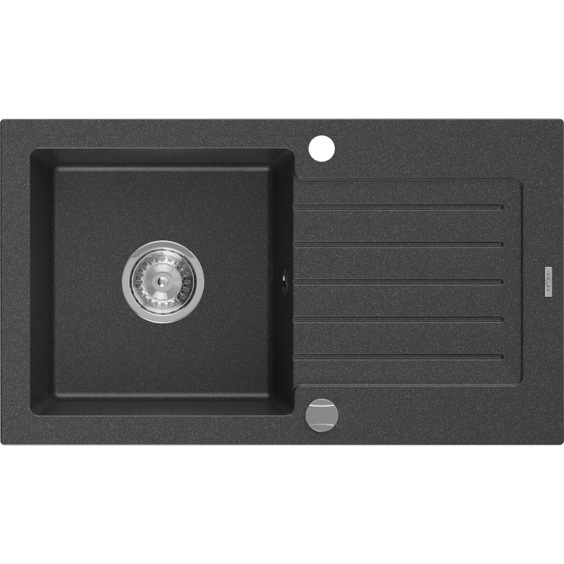 Mexen Pablo 1-compartment granite sink with a drip tray 752 x 436 mm, Spotted black - 6510751010-76