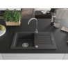Mexen Pablo granite kitchen sink 1-bowl with drainer 752 x 436 mm, black speckled, chrome siphon - 6510751010-76