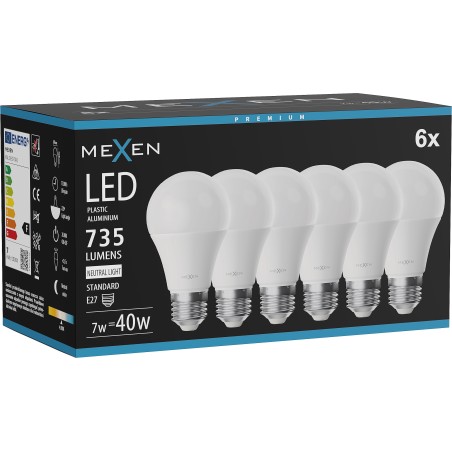 Mexen Nova 6x LED Bulb E27, A60, 7W, Neutral - 4000K, 735 lm - L100-E27-0740-01x06