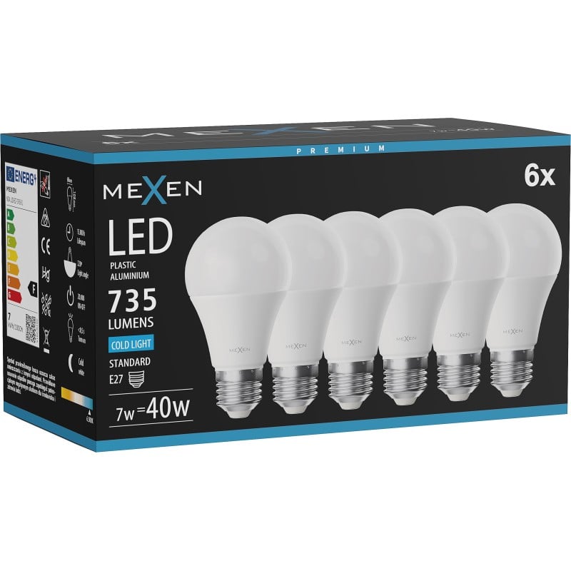 Mexen Nova 6x LED Bulb E27, A60, 7W, Cool - 6500K, 735 lm - L100-E27-0765-01x06