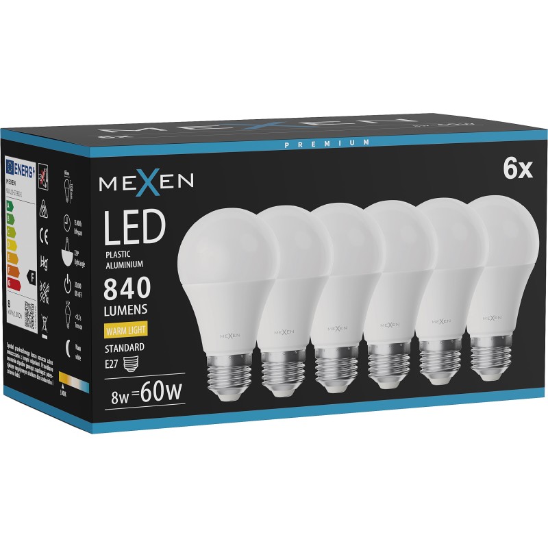 Mexen Nova 6x LED Bulb E27, A60, 8W, Warm - 3000K, 840 lm - L100-E27-0830-01x06
