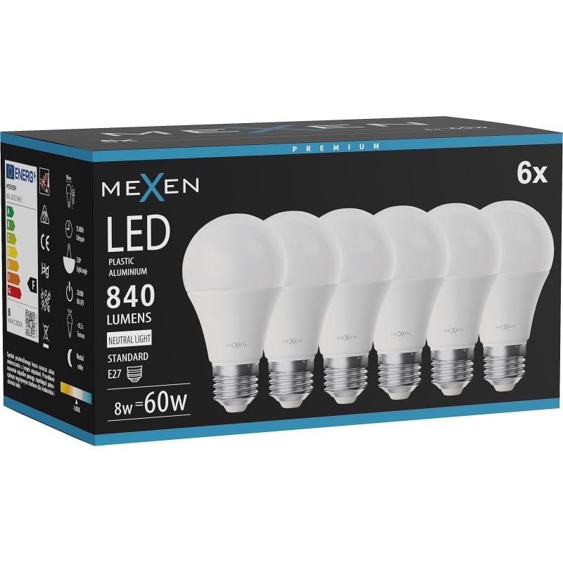 Mexen Nova 6x LED Bulb E27, A60, 8W, Neutral - 4000K, 840 lm - L100-E27-0840-01x06