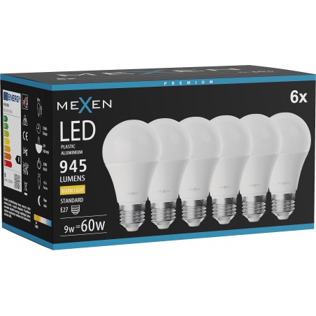 Mexen Nova 6x LED Bulb E27, A60, 9W, Warm - 3000K, 945 lm - L100-E27-0930-01x06