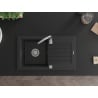 Mexen Pablo 1-bowl granite sink with drainer 752 x 436 mm, black, chrome siphon - 6510751010-77